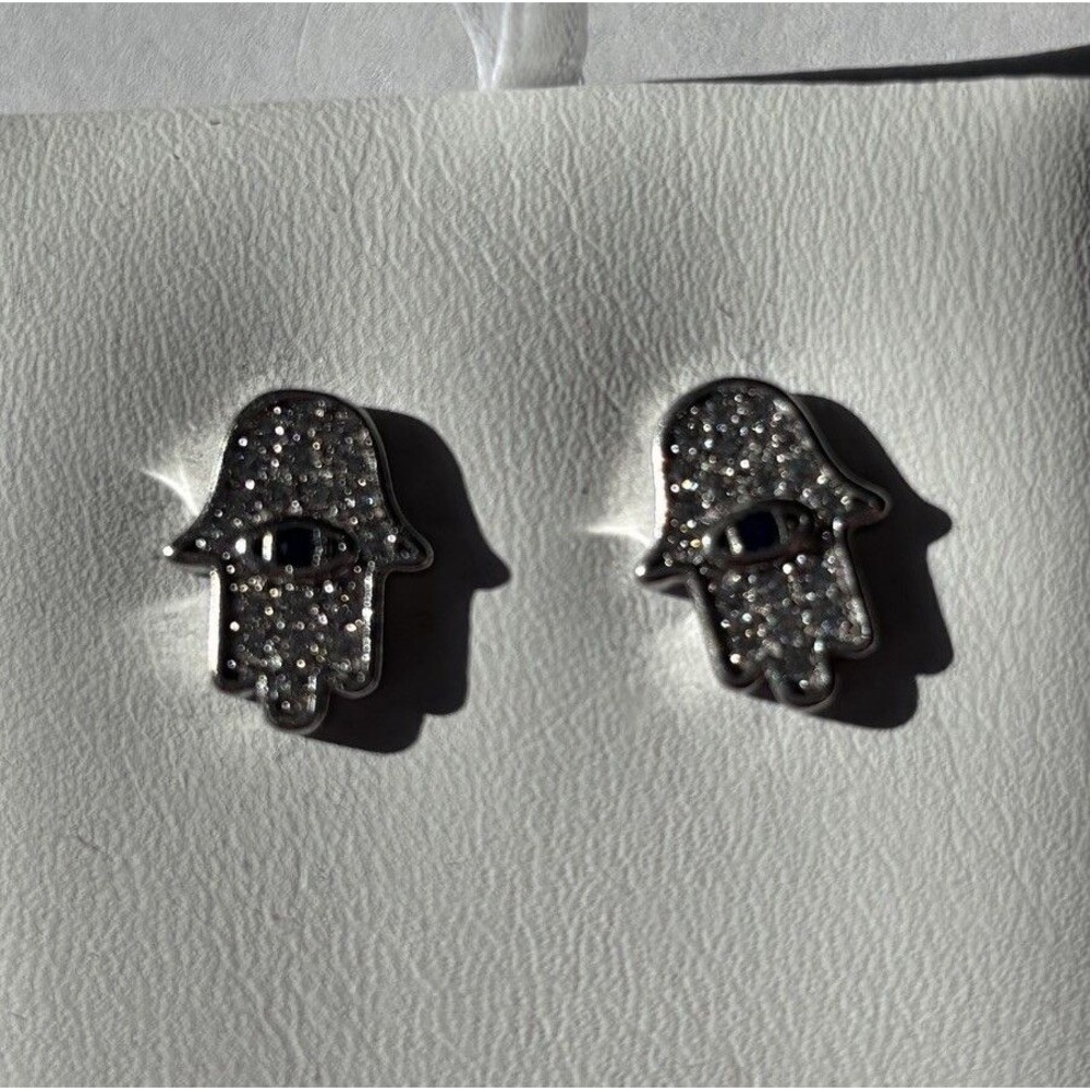 Contessa Di Capri Sterling 925 Silver Hamsa Hand Post Earrings